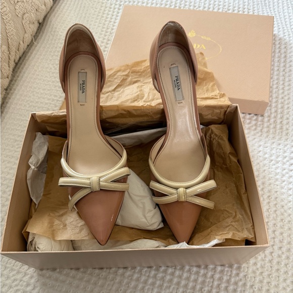 Prada Shoes - Prada Women's Beige and Cream Bow Heels